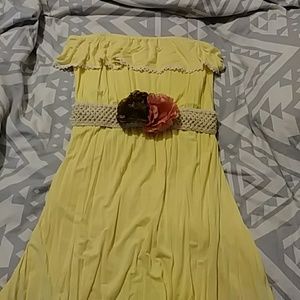 Yellow high low strapless dress